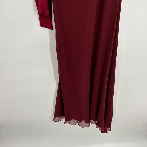 LENA MEDOYEFF Red 100% Silk Bow Shoulder Spaghetti Strap Maxi Gown Dress Small - Picture 4 of 5